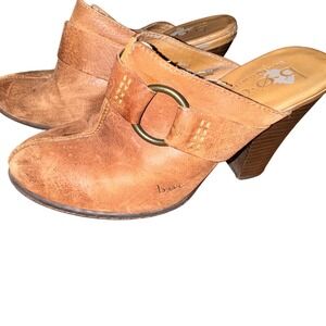 Born Concepts Women Leather Brown Buckle Clogs Mules Heels Size 7